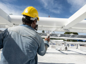 The,Painter,Is,Spraying,Fireproof,Paint,On,The,Steel,Underneath